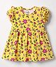 Doodle Poodle Cotton Knit Puffed Sleeves Frock with Floral Print - Yellow