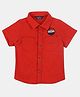 INFINITY Cotton Woven Half Sleeves Patch Embroidered Shirt - Red