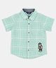 INFINITY Linen Cotton Half Sleeves Checked Patch Embroidered Shirt - Green