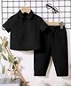 Fashion Dream Popcorn Knit Half Sleeves Textured Shirt & Pant Set - Black