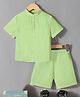 Fashion Dream Cotton Blend Knit Half Sleeves Textured Shirt & Shorts Set - Pista