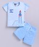 Nottie Planet Cotton Half Sleeves Space Theme Printed Tee & Shorts Set - Blue