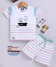 Nottie Planet Cotton Half Sleeves Striped & Sailor Boat Printed Tee & Shorts Set - Pista