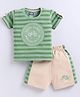Nottie Planet Cotton Half Sleeves Striped & Bicycle Patch Embroidered Coordinating Tee & Shorts Set - Green