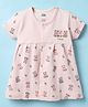 Pink Rabbit Interlock Knit Half Sleeves Frocks with Love Makes Everything Grow Text Print - Light Pink