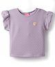 Little Kangaroos Cotton Knit Half Puffed Sleeves Textured Top with Patch Detailing - Lilac