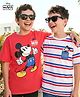 HoneyHap Disney Terry Knit Half Sleeves Drop Shoulder T-Shirts With Mickey Mouse Graphic Pack Of 2 - Red