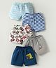 OHMS Single Jersey Knit Above Knee Length Shorts with Stripe Design Vehicle & Animal Print Pack of 5 - Multicolor