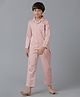 Under Fourteen Only Cotton Woven Full Sleeves Solid Coordinating Night Suit Set - Pink