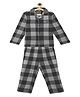 Under Fourteen Only Cotton Knit Full Sleeves Checked Coordinating Night Suit Set - Black & Grey