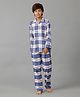 Under Fourteen Only Cotton Woven Full Sleeves Checked Coordinating Night Suit Set - White