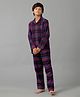 Under Fourteen Only Cotton Woven Full Sleeves Checked Coordinating Night Suit Set - Purple