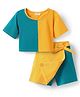 CrayonFlakes Cotton Woven Half Sleeves Cut & Sew Top & Coordinating Skort Set - Yellow & Blue