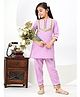 FlyFinns Cotton Three Fourth Sleeves Katha Printed Lace Embellished Kurta Pant Set - Lavender