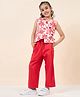 StyloBug Cotton Blend Sleeveless Floral Printed Top & Pant Set - Red