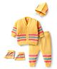 Babyhug Knitted Full Sleeves Striped Front Open Sweater Set with Booties & Cap - Yellow