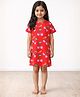 Anthrilo 100% Organic Cotton Half Sleeves Heart Shaped Cherry Printed Dress - Red