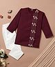 Desi Soota Cotton Full Sleeves Leaves Embroidered Kurta Pyjama Set - Maroon