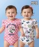 Babyoye Disney Interlock Knit Half Sleeves Onesies With Minnie Mouse & Family Graphics - Pink & White