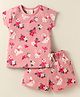Ollypop Sinker Knit Half Sleeves Co-Ords Shorts Night Suit With Floral & Bunny Print - Pink
