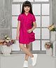 TINY BABY Half Sleeves Solid Shirt Style Dress With Belt & Sling Bag - Pink