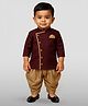 JBN Creation Cotton Blend Full Sleeves Textured Button Detailed Kurta With Dhoti Set - Maroon