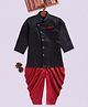 JBN Creation Cotton Blend Full Sleeves Solid Angrakha Style Dhoti Kurta Set - Black