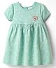 Ollypop Sinker Knit Half Sleeves Frock With Floral Print - Sea Green