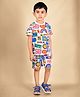 DEAR TO DAD Cotton Half Sleeves Doodles Printed Tee & Shorts Set - Multi Colour