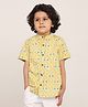 Campana 100% Cotton Woven Half Sleeves Busy Cars Printed Shirt With Mandarin Collar - Light Yellow