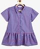 Campana 100% Cotton Woven Half Sleeves Striped Peplum Top - Blue & Pink