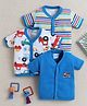BUMZEE Cotton Knit Front Open Half Sleeves Vehicle Printed & Striped Jhablas Pack Of 3 - Blue White & Light Blue