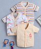 BUMZEE Cotton Knit Front Open Half Sleeves Rainbow Theme Printed & Striped Jhablas Pack Of 3 -Pink White & Yellow