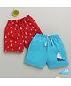 BUMZEE Cotton Knit Above Knee Length Boat & Lighthouse Printed Shorts Pack of 2 - Blue & Red