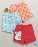BUMZEE Cotton Knit Above Knee Length Fruit & Star Printed Shorts With Bow Applique Pack of 3 - Sky Blue Red & Peach