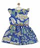Lil Lollipop Cotton Cap Sleeves Floral & Leaves Printed Dress - Blue