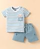 Mini Taurus Knitted Half sleeves  T-Shirt & Shorts with Stripes - White & Grey