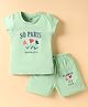 Pink Rabbit Single Jersey Knit Half Sleeves T-Shirt & Shorts Set with So Paris Text Print - Light Green