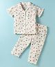 WOW Clothes Sinker Knit Half Sleeves Co-ords Night Suit with Birds Print - Pink & Cream