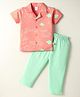 WOW Clothes Sinker Knit Half Sleeves Night Suit With Aeroplane Print - Pink & Light Green