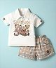 WOW Clothes Sinker Knit Half Sleeves Animal Printed T-Shirt & Checkered Shorts Set - Beige & White