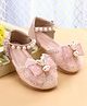 Babyoye Ballerinas with Velcro Closure Glitter Print Lace & Bow Applique & Pearls - Pink