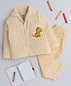 Knitting Doodles Pure Cotton Woven Full Sleeves Dinosaur Patch Detailed Checked Coordinating Night Suit Set - Yellow & White