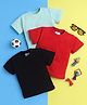 Knitting Doodles Pure Cotton Pack Of 3 Half Sleeves Solid Tees - Red Sea Green & Black