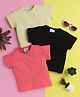 Knitting Doodles Pure Cotton Pack Of 3 Half Sleeves Solid Tees - Black Pink & Lemon
