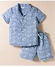 Smarty Boys Textile Knit Half Sleeves Shorts Co-ords Night Suit With Tropical Theme Print - Blue