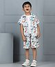 Aww Hunnie 100% Cotton Knit Half Sleeves Beach Theme Printed Shirt & Coordinating Shorts With Tee Set - White