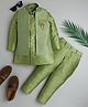 Ahhaaaa Velvet Full Sleeves Solid Kurta With Pant & Embroidered Jacket Set - Green