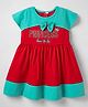 Enfance Core Cap Sleeves Princess Text Printed Bow Applique Casual Dress  - Red