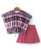 Enfance Core Half Batwing Sleeves Abstract Printed Floral Applique Kaftan Style Top With Pleated Skirt - Magenta